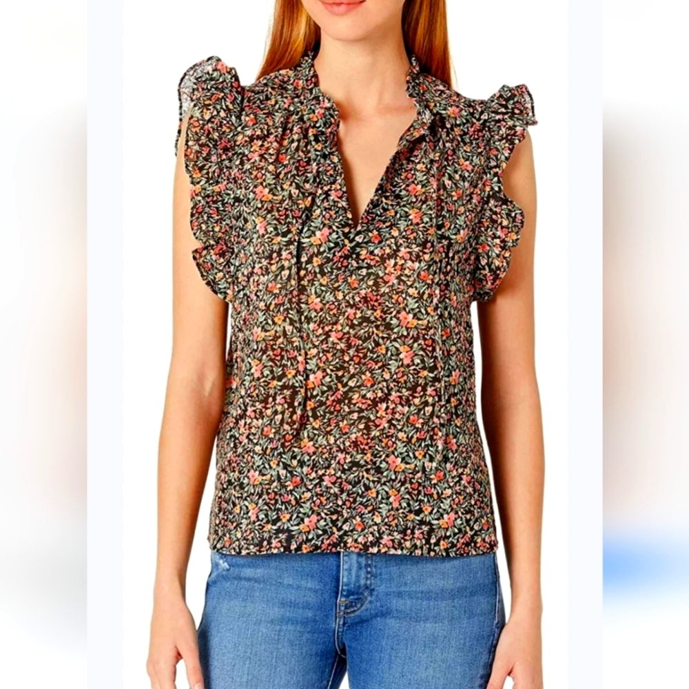 BB DAKOTA by STEVE MADDEN Boho Gypsy Split Neck Ditsy Print Floral Top NWT